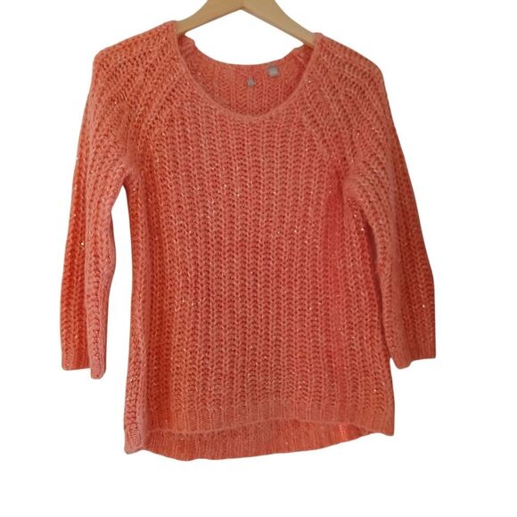 Anthropologie Knited & Knoted Orange & Gold Knit Boat Neck Sweater Textured - Picture 4 of 11